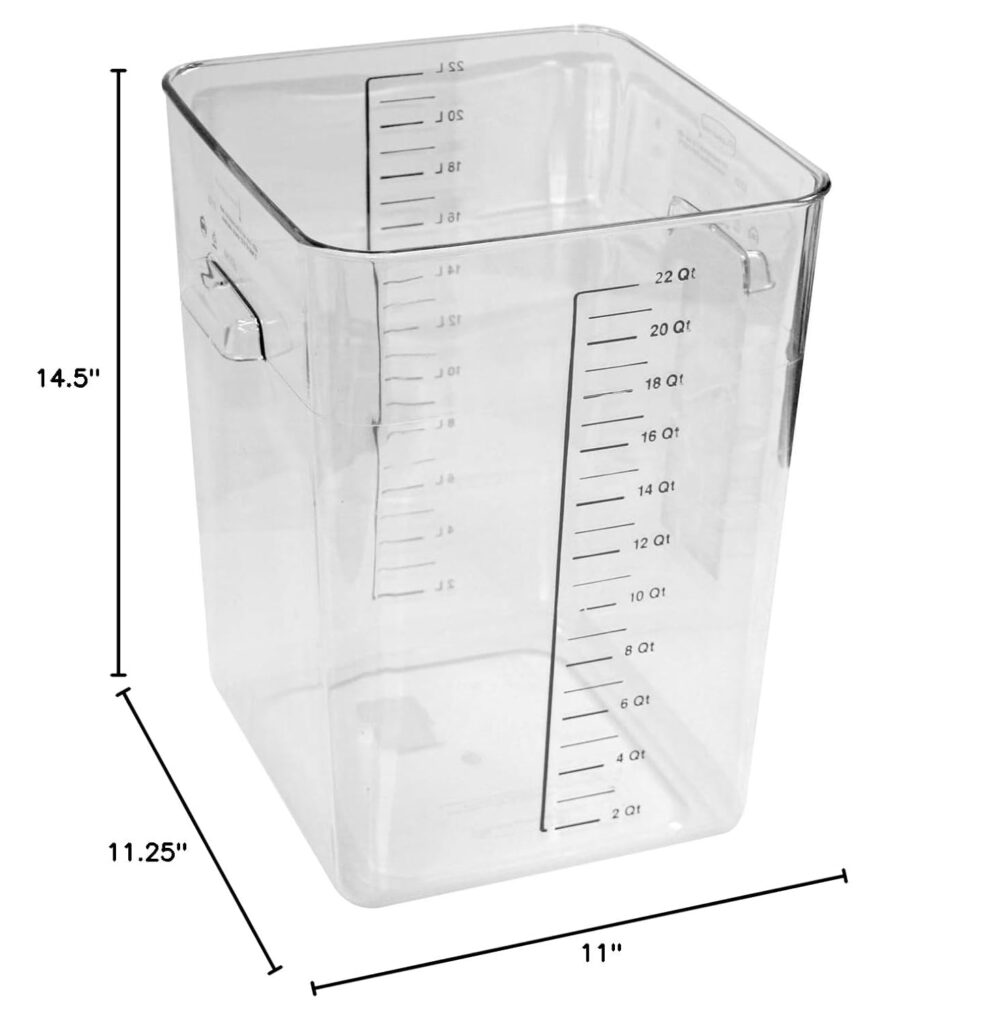 Rubbermaid Commercial Products Plastic Space Saving Square Food Storage Container For Kitchen/Sous Vide/Food Prep,Lids not included (Sold separately), 6 Quart, Clear (Fg630600Clr) Rubbermaid Commercial Products Plastic Space Saving Square Food Storage Container For Kitchen/Sous Vide/Food Prep,Lids not included (Sold separately), 6 Quart, Clear (Fg630600Clr)