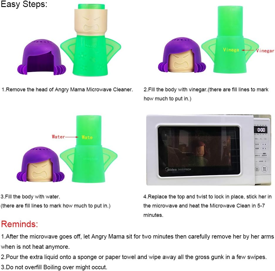 Angry Mom Microwave Cleaner, Mad Mama Microwave Steam Cleaner, Just Add Vinegar and Water, Easily Cleans the Crud in Minutes (Green)