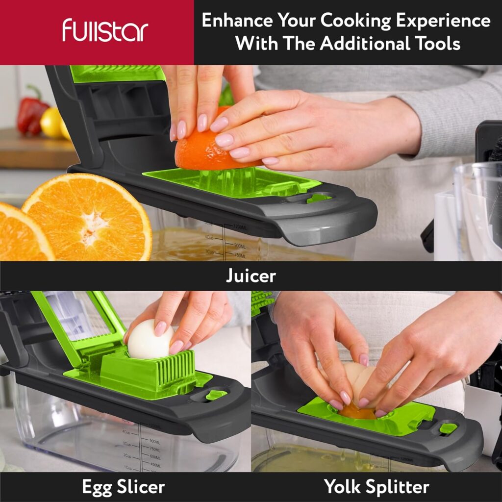 Fullstar Vegetable Chopper - Spiralizer Vegetable Slicer - Onion Chopper with Container - Pro Food Chopper - Slicer Dicer Cutter - (9 in 1, White)