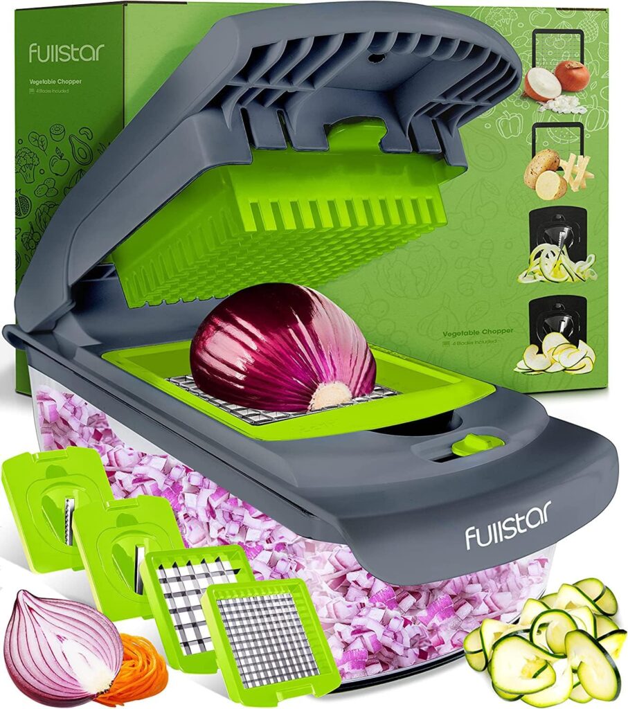Fullstar Vegetable Chopper - Spiralizer Vegetable Slicer - Onion Chopper with Container - Pro Food Chopper - Slicer Dicer Cutter - (9 in 1, White)