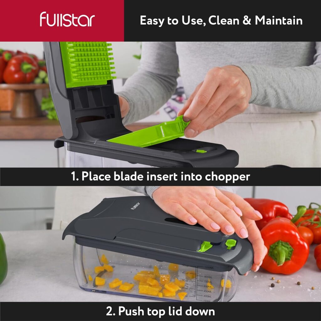 Fullstar Vegetable Chopper - Spiralizer Vegetable Slicer - Onion Chopper with Container - Pro Food Chopper - Slicer Dicer Cutter - (9 in 1, White)