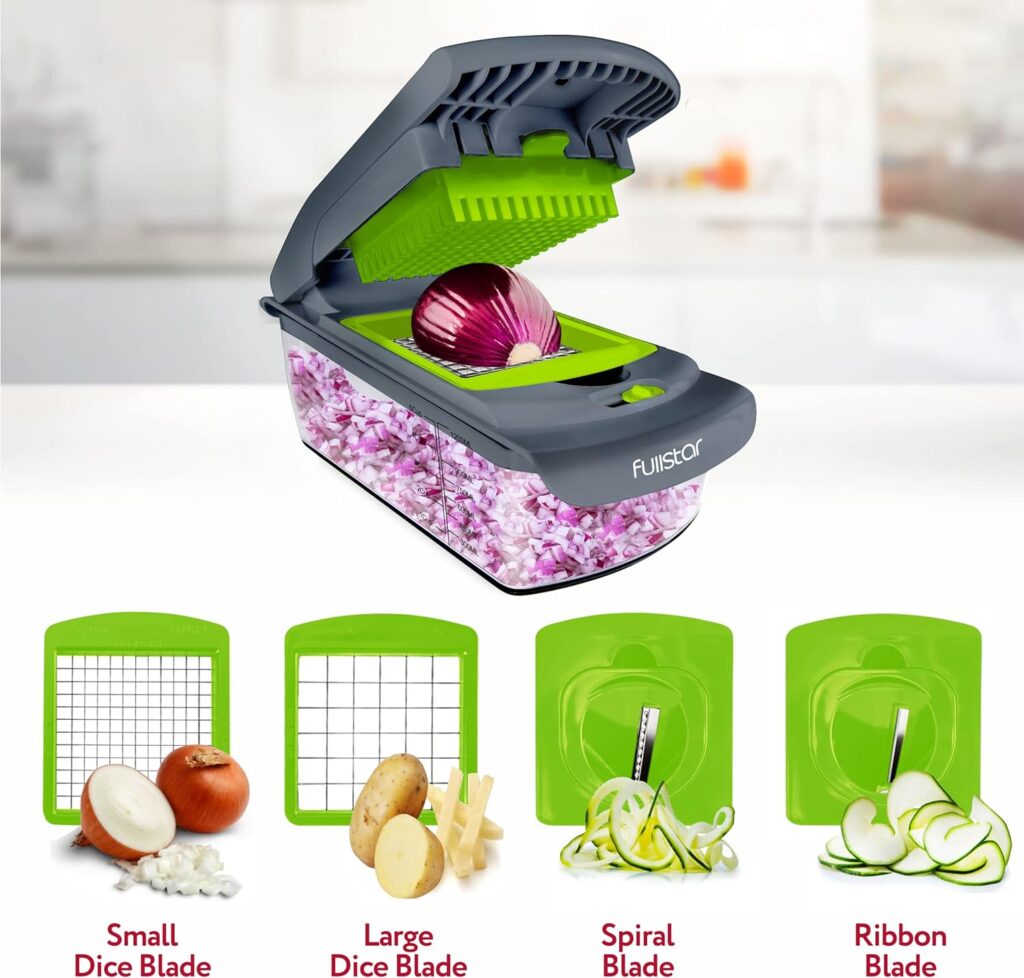 Fullstar Vegetable Chopper - Spiralizer Vegetable Slicer - Onion Chopper with Container - Pro Food Chopper - Slicer Dicer Cutter - (9 in 1, White)