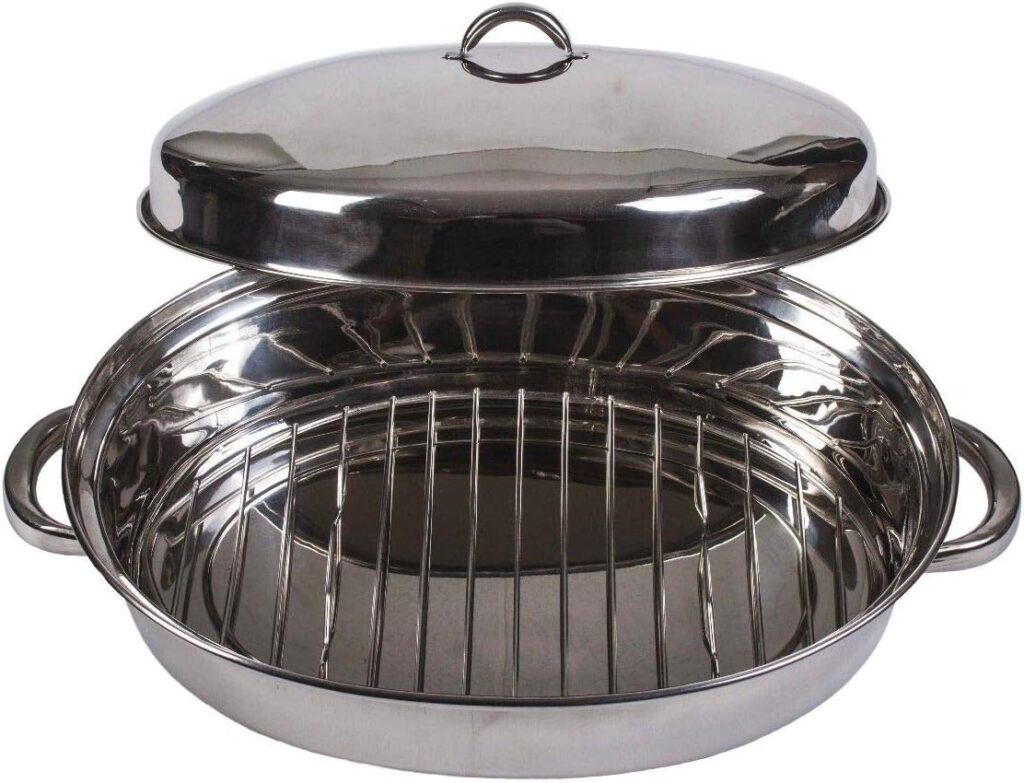 Lexi Home 16 x 12 Stainless Steel Roasting Pan with Steel Rack, Roaster Pot with Lid  Baking Rack, Deep Lasagna Pan, Pans for Cooking, Baking Pans, Cooking Pan, Dishwasher Safe Cookware