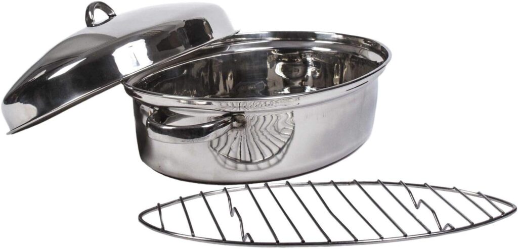 Lexi Home 16 x 12 Stainless Steel Roasting Pan with Steel Rack, Roaster Pot with Lid  Baking Rack, Deep Lasagna Pan, Pans for Cooking, Baking Pans, Cooking Pan, Dishwasher Safe Cookware