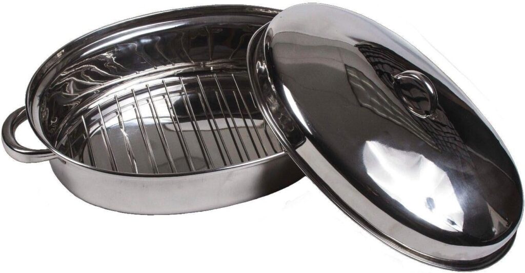 Lexi Home 16 x 12 Stainless Steel Roasting Pan with Steel Rack, Roaster Pot with Lid  Baking Rack, Deep Lasagna Pan, Pans for Cooking, Baking Pans, Cooking Pan, Dishwasher Safe Cookware