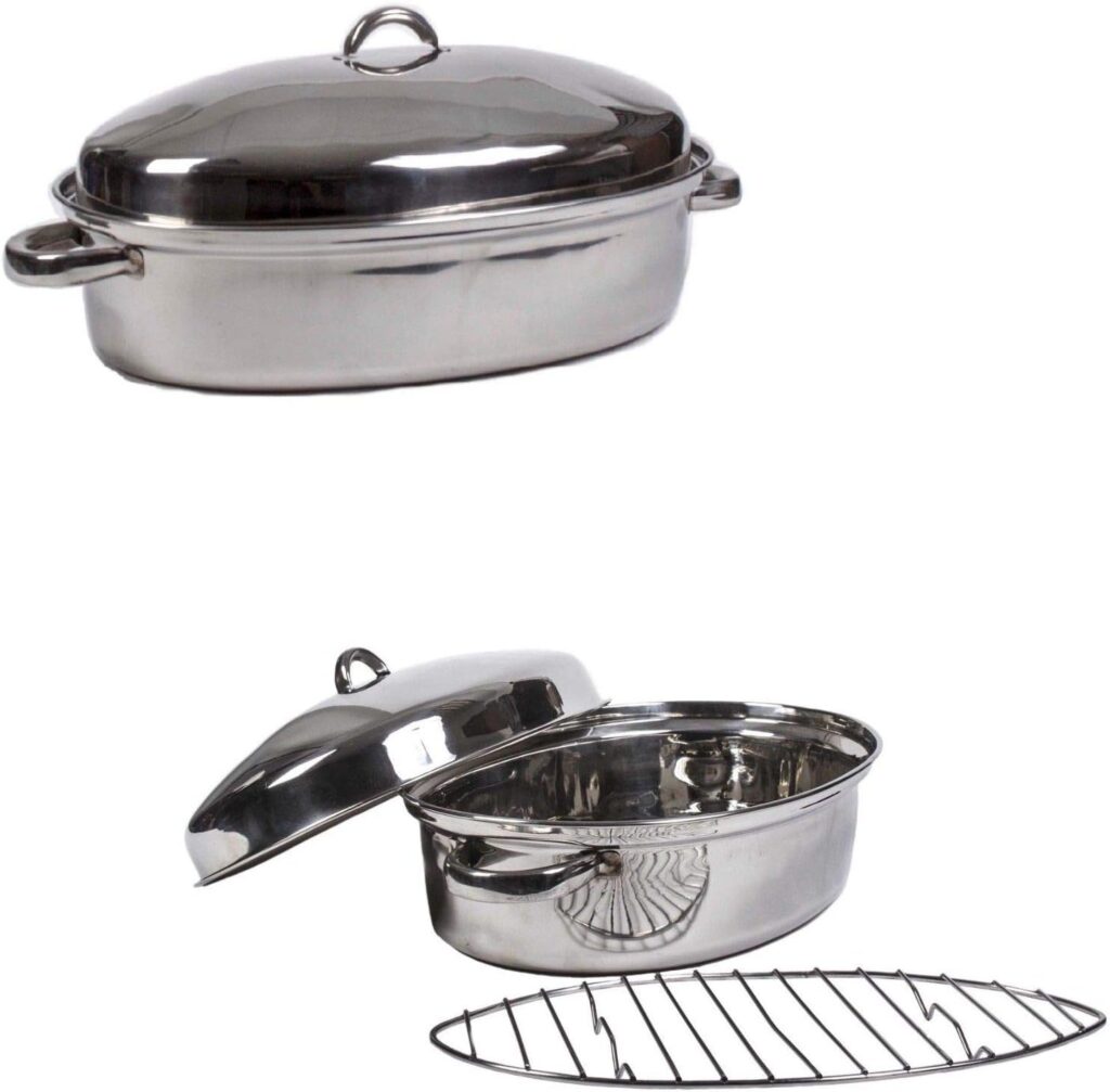 Lexi Home 16 x 12 Stainless Steel Roasting Pan with Steel Rack, Roaster Pot with Lid  Baking Rack, Deep Lasagna Pan, Pans for Cooking, Baking Pans, Cooking Pan, Dishwasher Safe Cookware