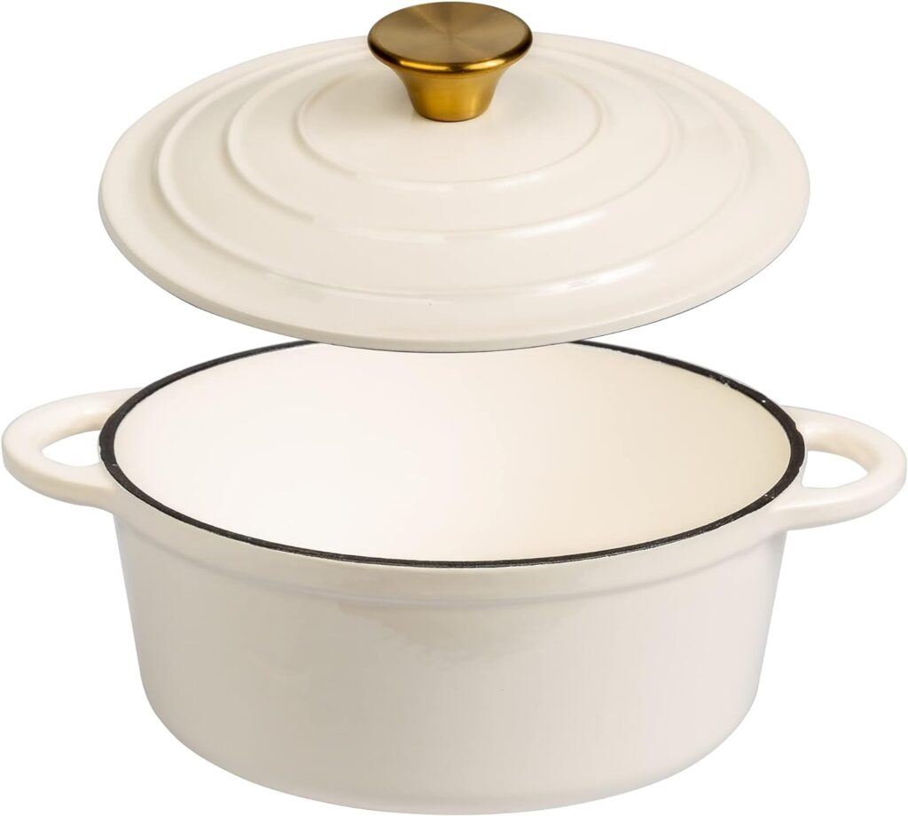 Lexi Home Cast Iron Enameled Dutch Oven Pot with Lid 5 qt, Sauce Pan, Pasta Server, Stove Top Pot, Dish for Sourdough Bread, Slow Cooking Chicken, Soup  More, Kitchen Cookware - Light Blue