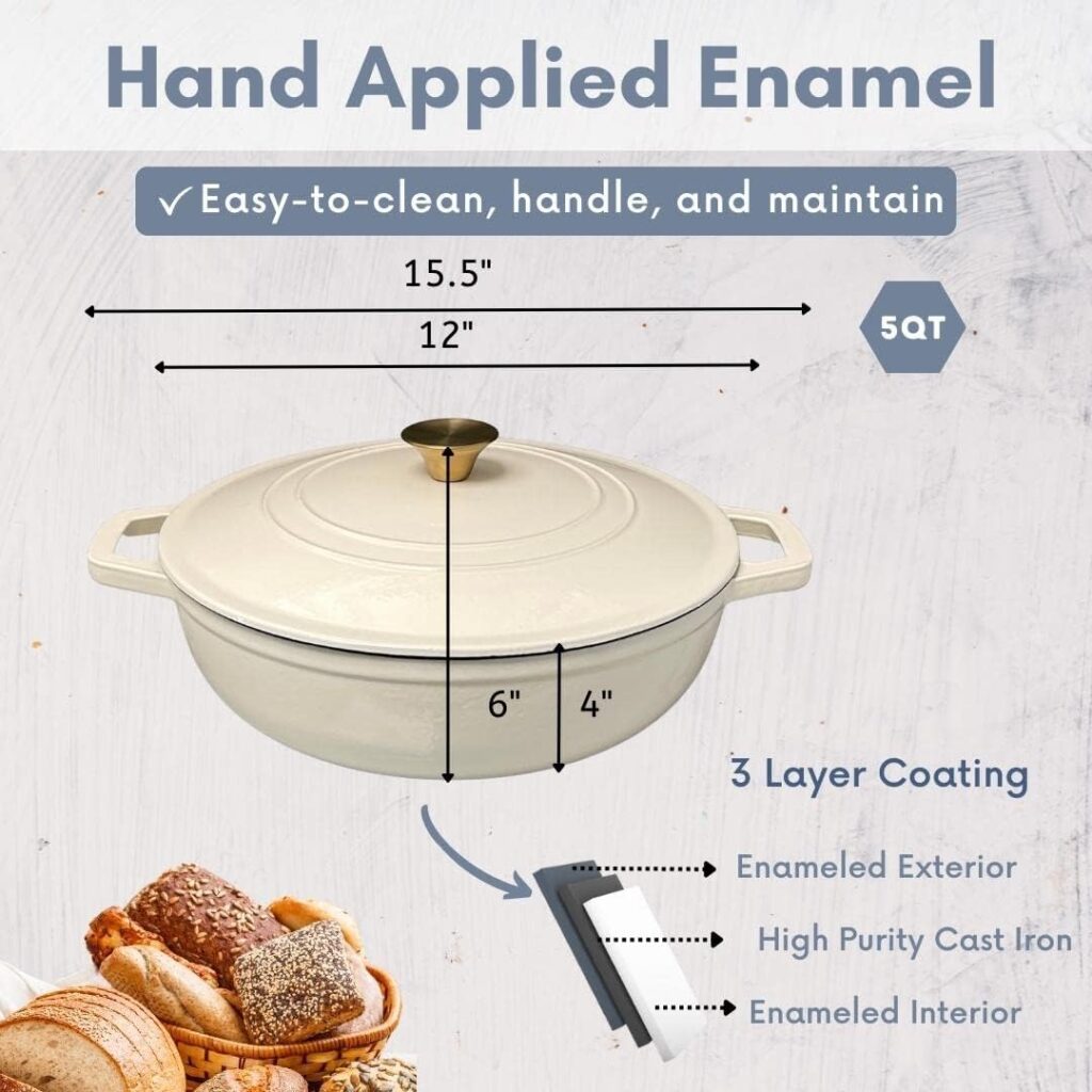 Lexi Home Cast Iron Enameled Dutch Oven Pot with Lid 5 qt, Sauce Pan, Pasta Server, Stove Top Pot, Dish for Sourdough Bread, Slow Cooking Chicken, Soup  More, Kitchen Cookware - Light Blue