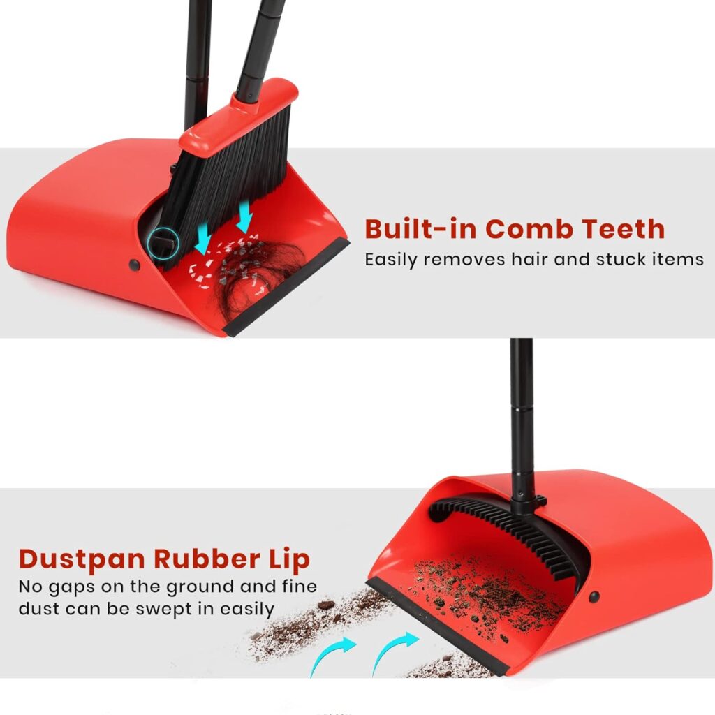 TreeLen Broom and Dustpan Set with 52 Long Handle for Home Kitchen Room Office Lobby Floor Use Upright Stand Up Stand Up Broom with Dustpan Combo