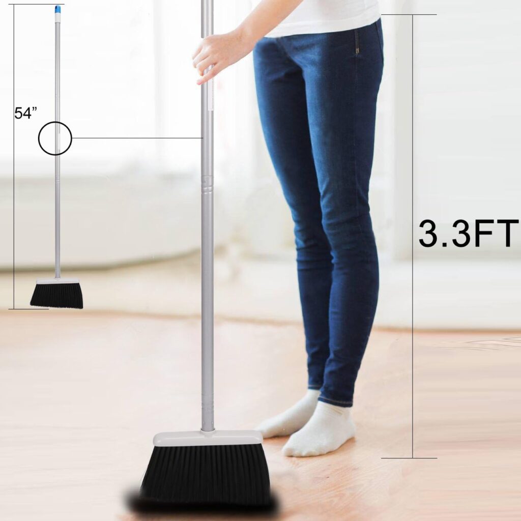 TreeLen Broom and Dustpan Set with 52 Long Handle for Home Kitchen Room Office Lobby Floor Use Upright Stand Up Stand Up Broom with Dustpan Combo