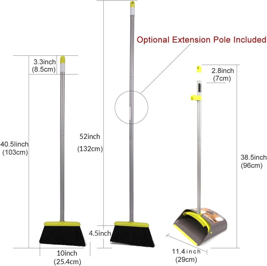 TreeLen Broom and Dustpan Set with 52 Long Handle for Home Kitchen Room Office Lobby Floor Use Upright Stand Up Stand Up Broom with Dustpan Combo